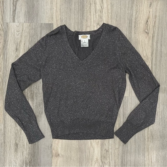 Talbots Metallic Silver Knit Stretch V-Neck Long Sleeve Sweater Size XS Petite - Picture 1 of 7